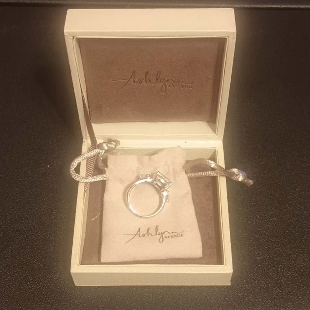 Ashlynn Avenue Elegant Silver Ring with Cushion Cut Stone in Original Box